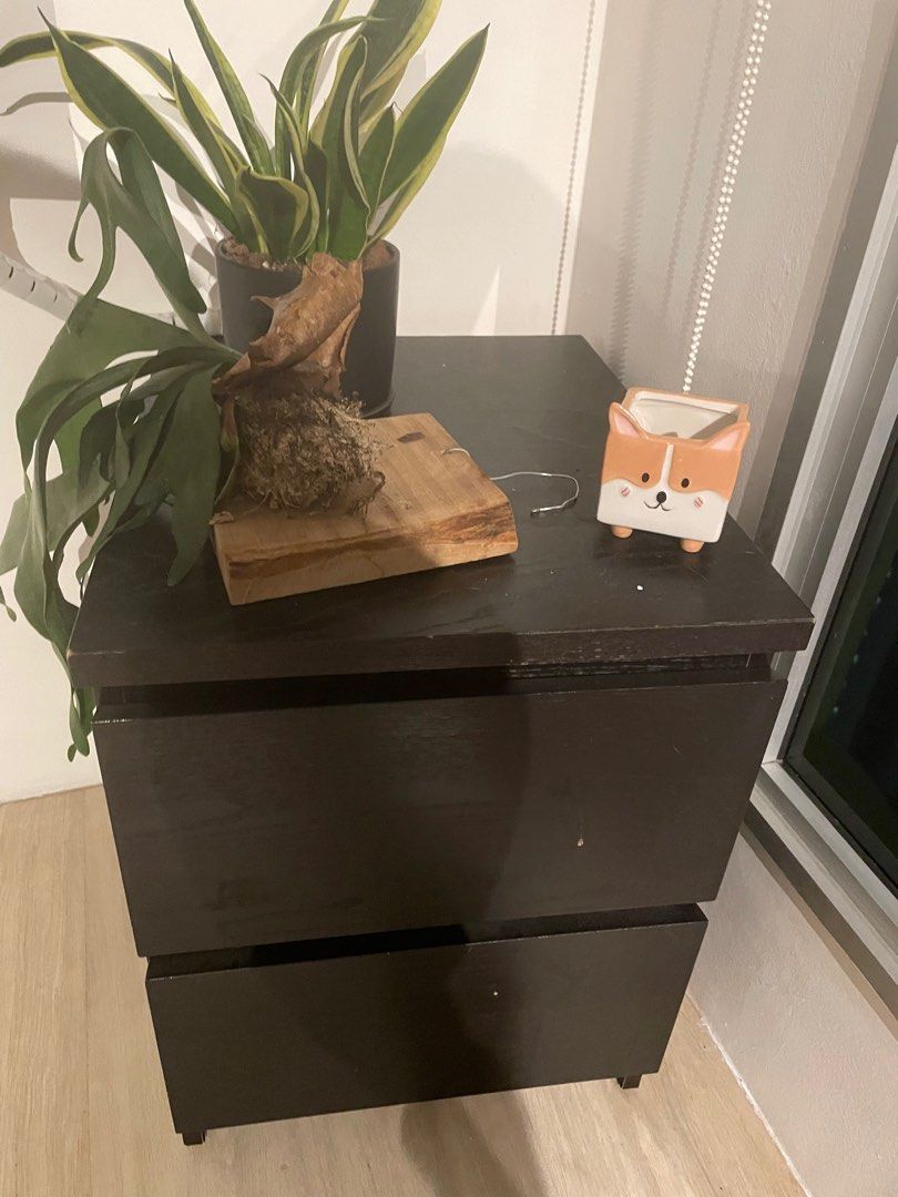 IKEA Malm Bedside Table in Black, Furniture & Home Living, Furniture, Tables & Sets on Carousell