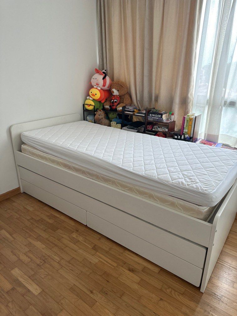 IKEA single bed with storage with mattress, Furniture & Home Living
