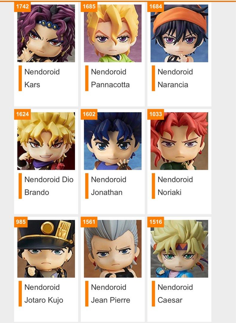 All jojo bizarre adventure nendoroid set part one part two part three