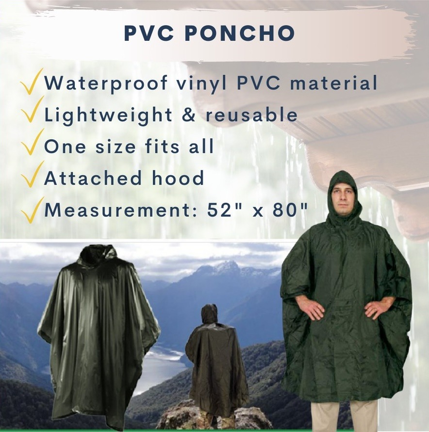 Lightweight PVC Poncho Army Green, Sports Equipment, Hiking & Camping ...