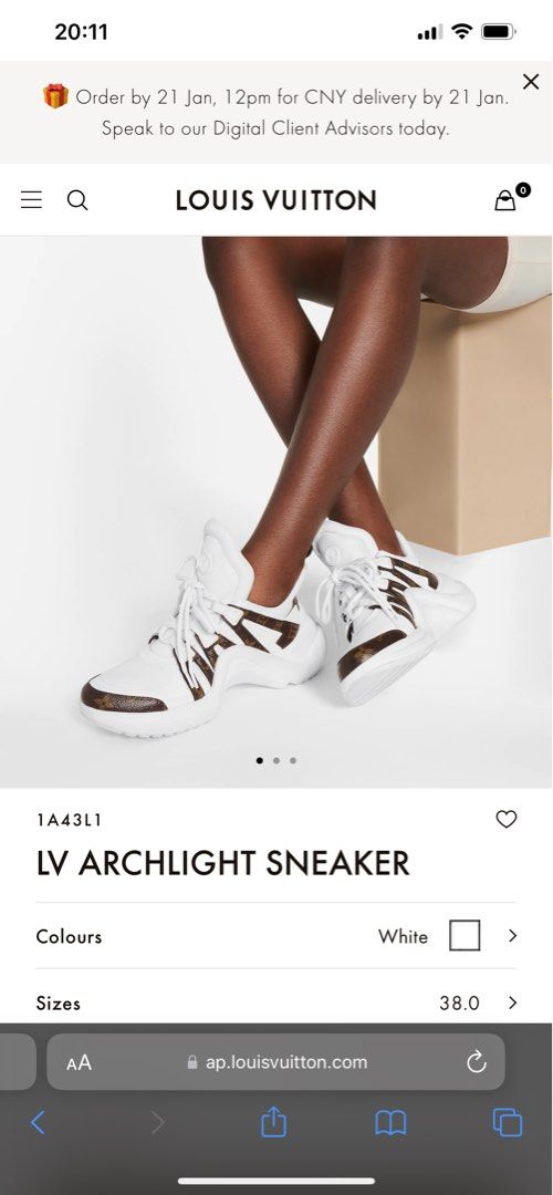 Louis Vuitton 1A43L1 LV Archlight Sneaker , White, 34.5