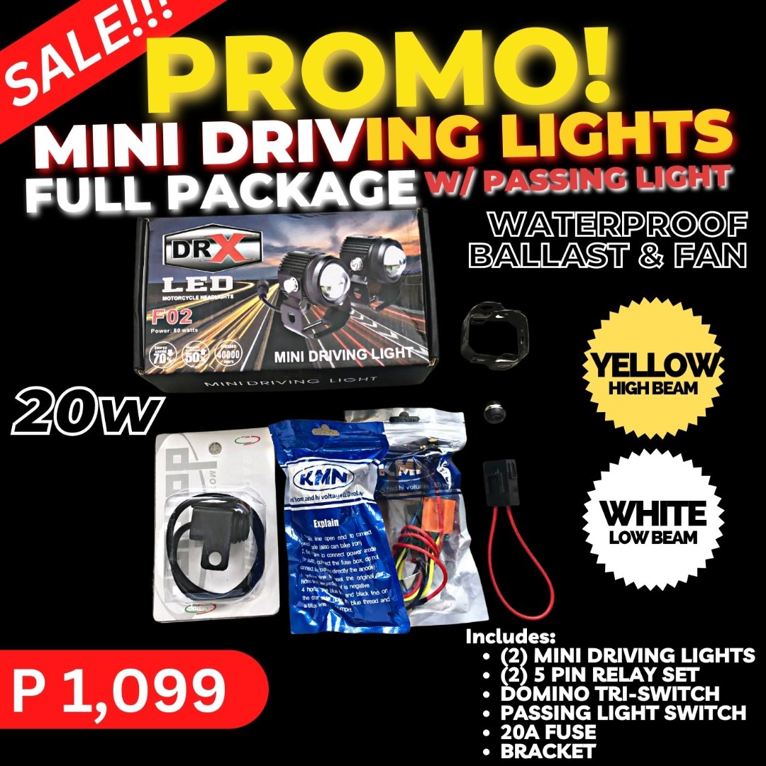 Mini Driving Light With Passing Light Full Package, Motorbikes