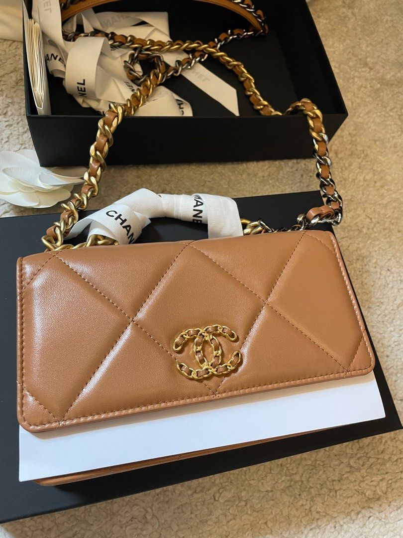 Chanel 19 Wallet on Chain WOC Dark Beige Caramel Lambskin Mixed Hardwa –  Coco Approved Studio