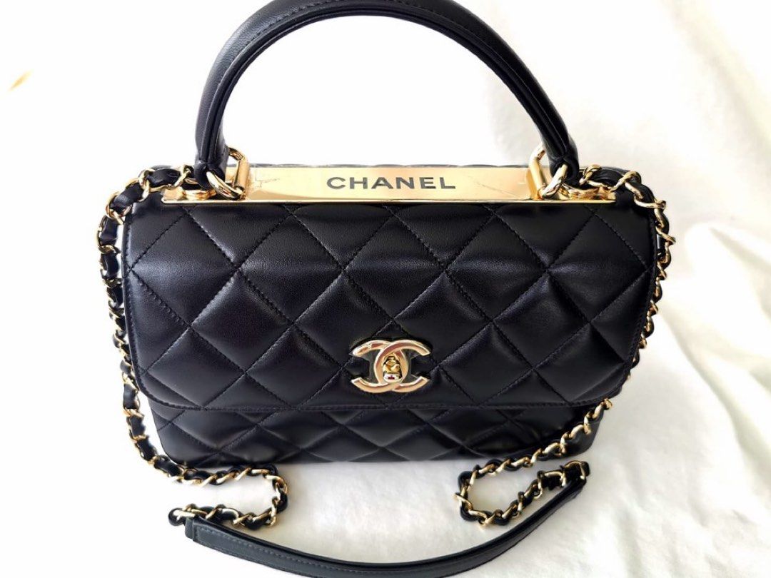 New Chanel Black lambskin leather trendy CC small classic flap bag gold  hardware, Luxury, Bags & Wallets on Carousell