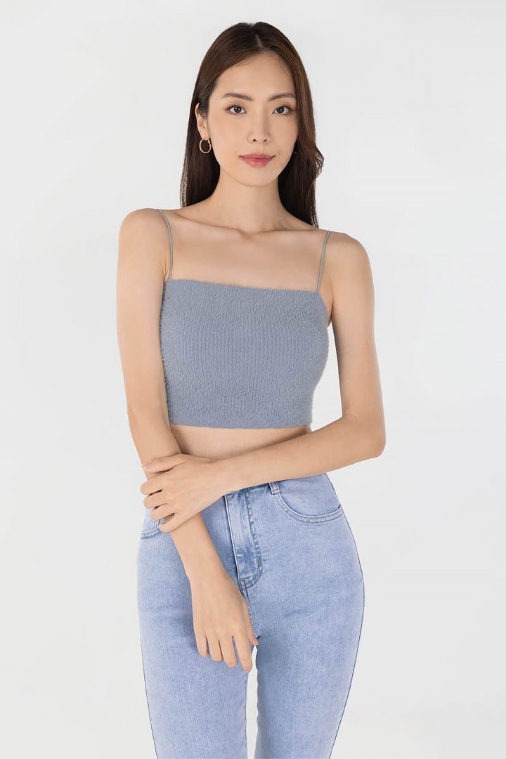 AVA COTTON JERSEY PADDED RUCHED CAMI TOP (GUN GREY)