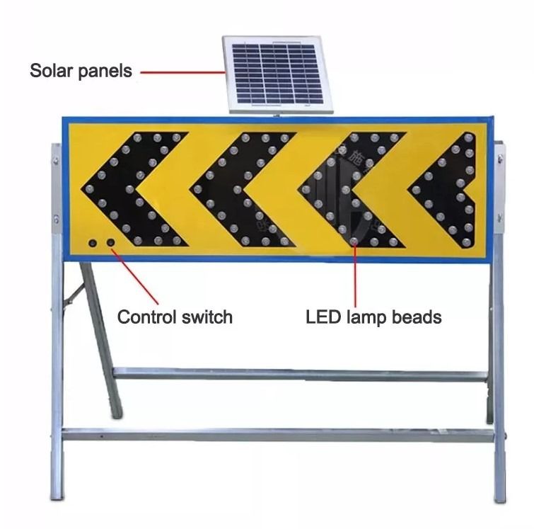 One Way Direction Solar Arrow Sign Board LED Warning Light with Stand ...