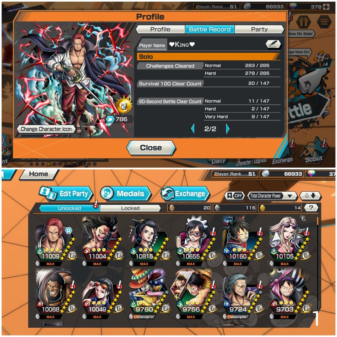 OPBR Account] 4 Extreme Max, Extreme Shanks FR Max, Extreme Olin Max, Extreme Roger Max, Extreme Yamato Max, HyperBoost 6, 49 Medals Max, Global