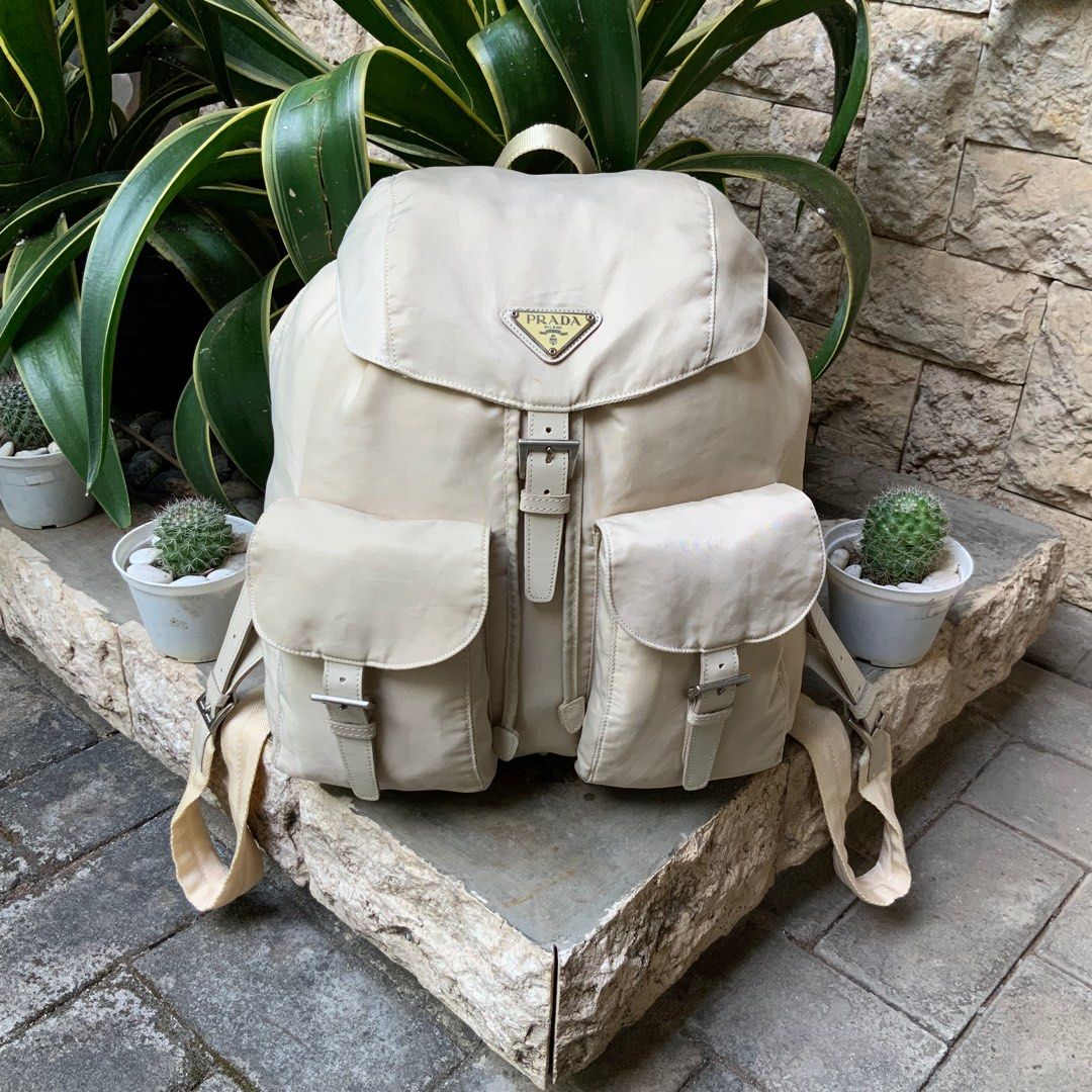 Re Nylon Backpack in Beige - Prada
