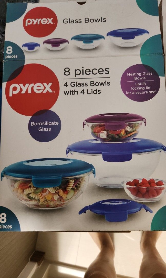 PYREX 4 Glass bowls with 4 lids, Furniture & Home Living, Kitchenware &  Tableware, Food Organisation & Storage on Carousell