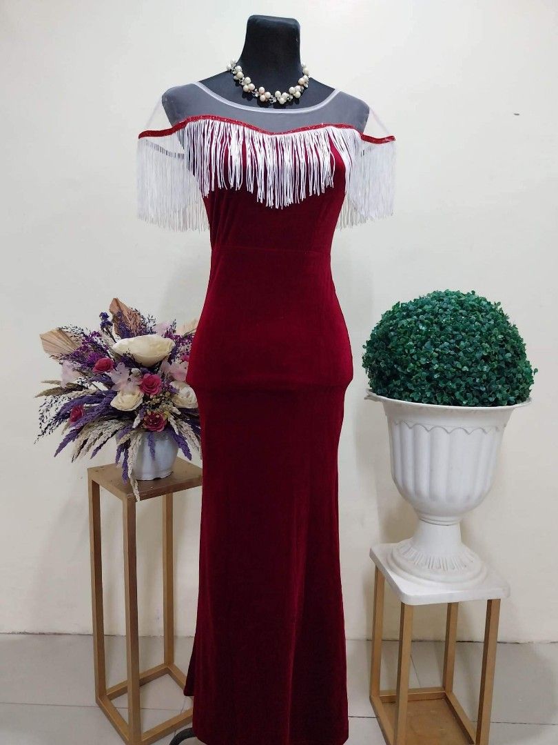 Red velvet long dress, Women's Fashion, Dresses & Sets, Evening dresses