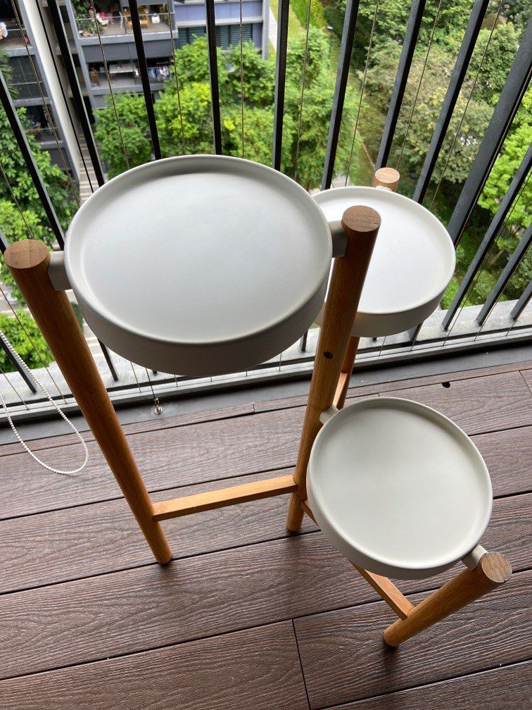 IKEA SATSUMAS Plant stand, bamboo/white, 78 cm, Furniture & Home
