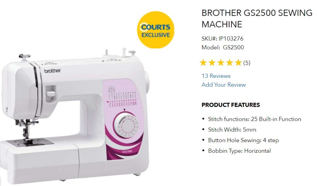 Sewing Machine Brother GS2500, TV & Home Appliances, Other Home