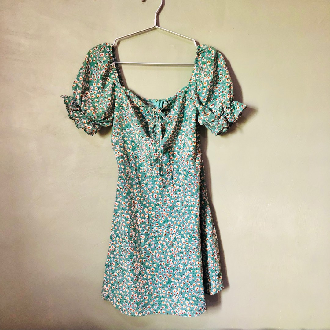 Shein Floral Sage Green Dress Medium, Women's Fashion, Dresses & Sets