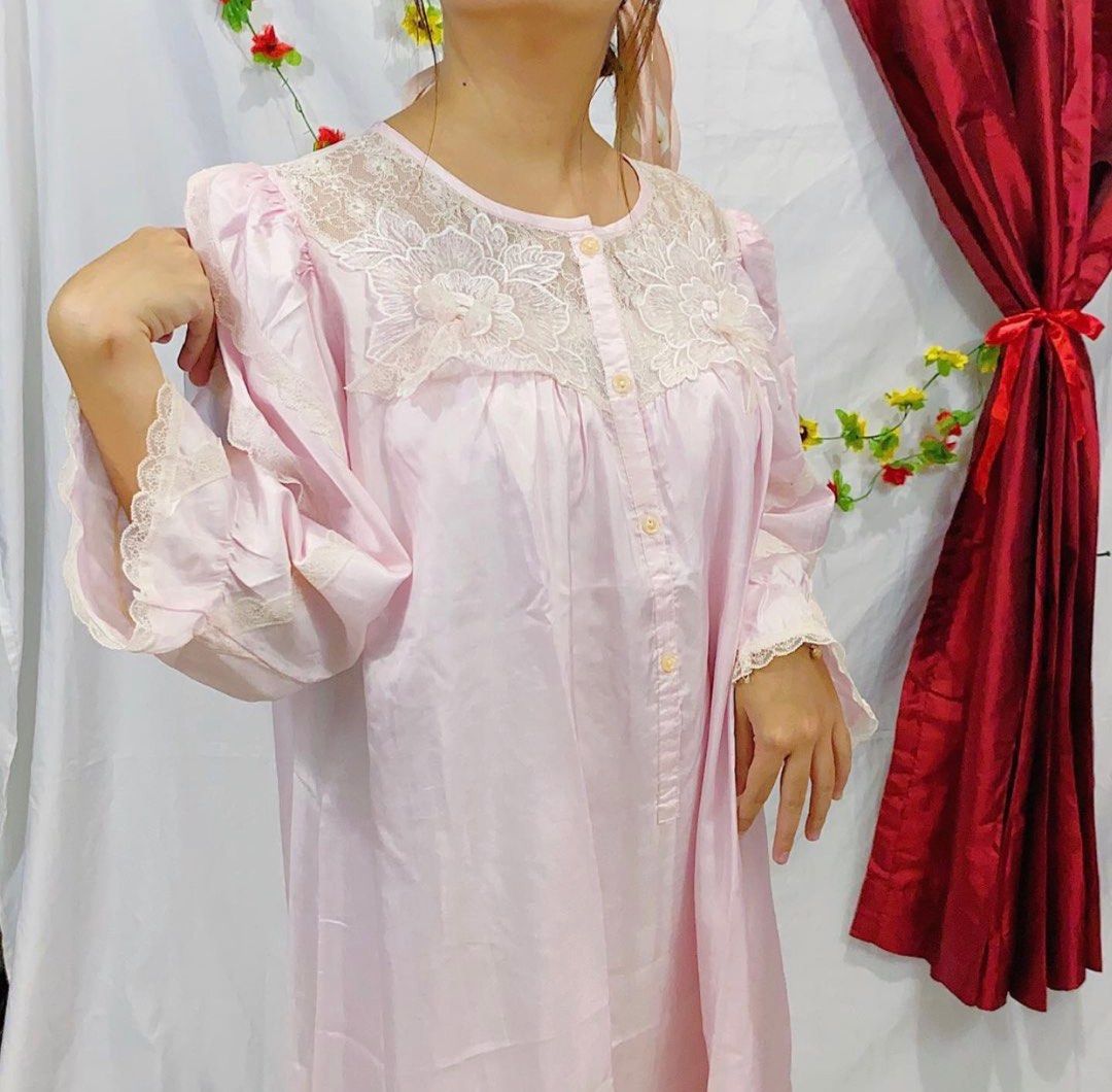 Silk Cottagecore Princess Sleeping Gown Daster Coquette, Fesyen Wanita