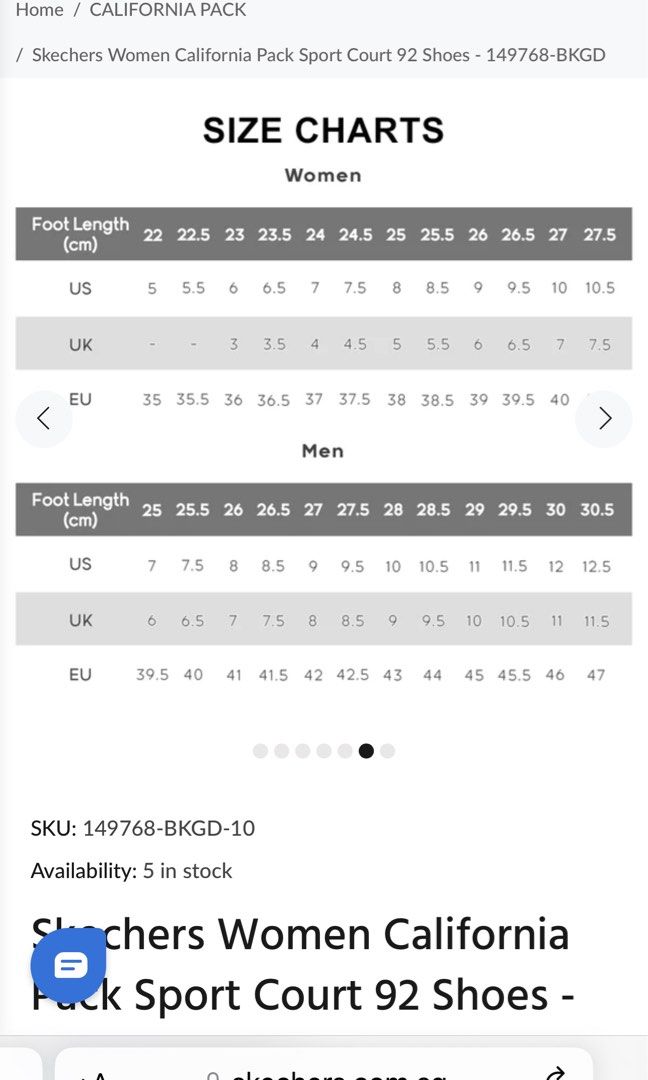 Skechers shoe deals chart womens