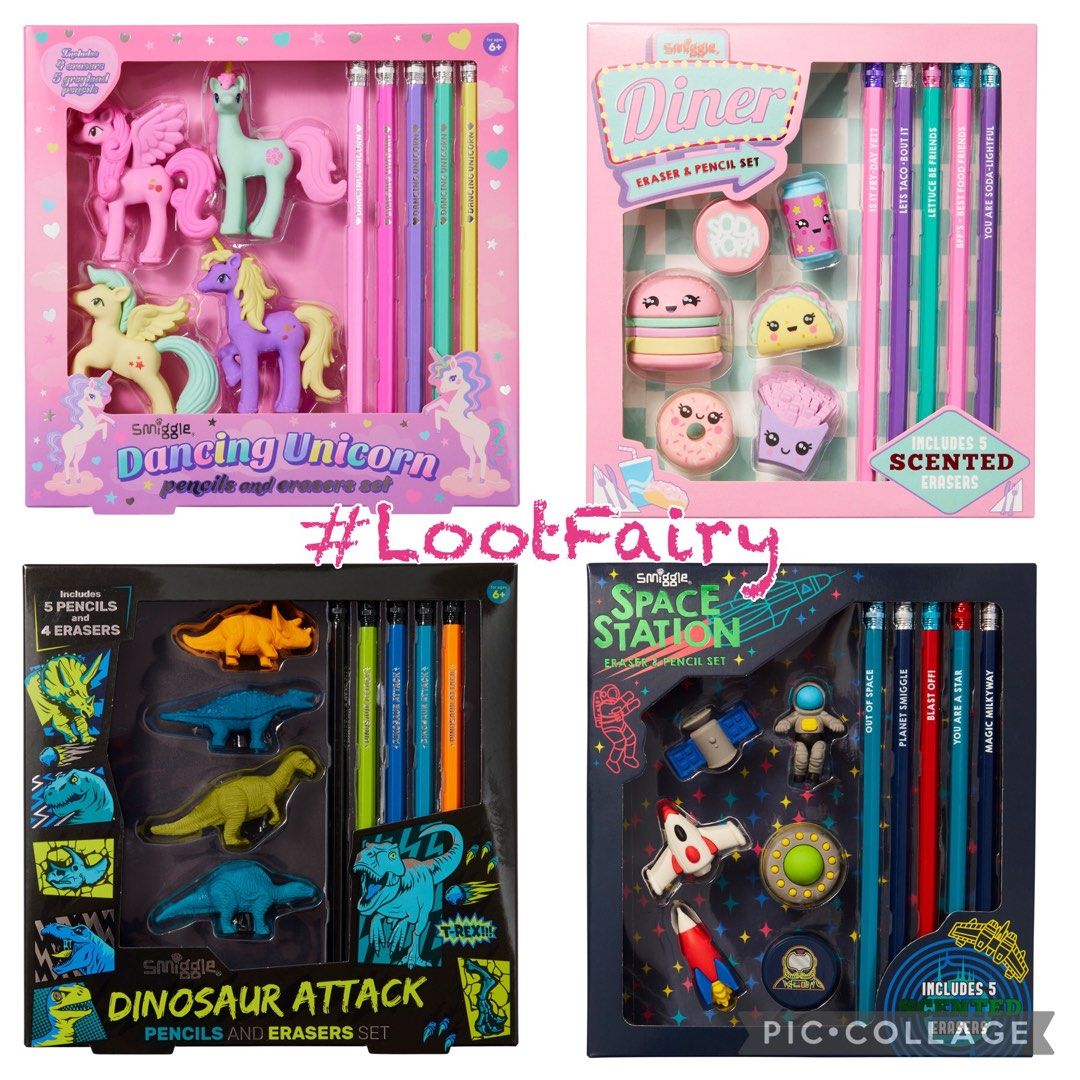 SMIGGLE PENCIL AND ERASER SET, Hobbies & Toys, Stationary & Craft