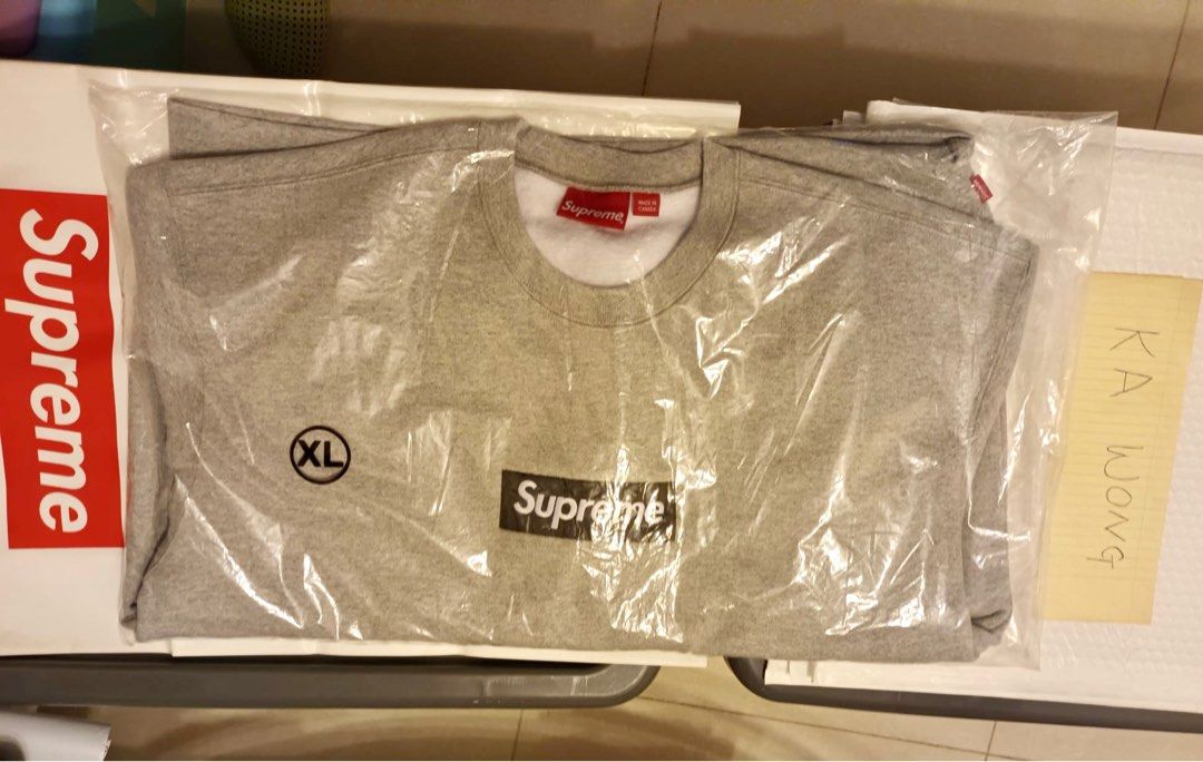Supreme FW22 box logo crewneck grey XL, 男裝, 上身及套裝, 衛衣