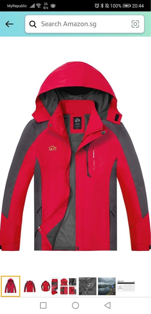 TEZO Men rain jacket waterproof with hooded hiking coat lightweight  windbreaker, Sports Equipment, Hiking u0026 Camping on Carousell