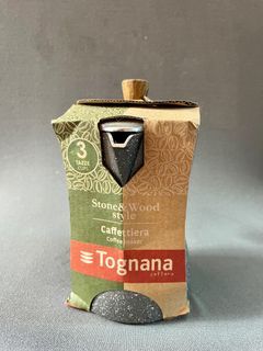Tognana Stovetop Coffee/Espresso Maker Moka Pot, Stone & Wood, 3 Cup, Gray,