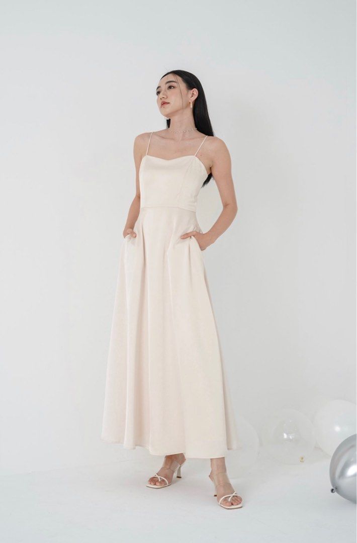 Adele Halter Maxi Dress ~ Champagne Luxe Satin