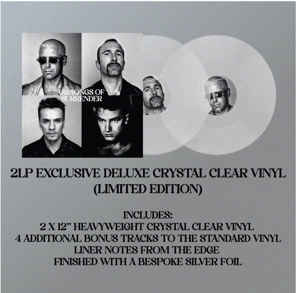 U2 SONGS OF SURRENDER - 2LP EXCLUSIVE DELUXE CRYSTAL CLEAR VINYL (LIMITED  EDITION) 20-Track 2LP Deluxe Crystal Clear Vinyl (Fan Club Subscriber