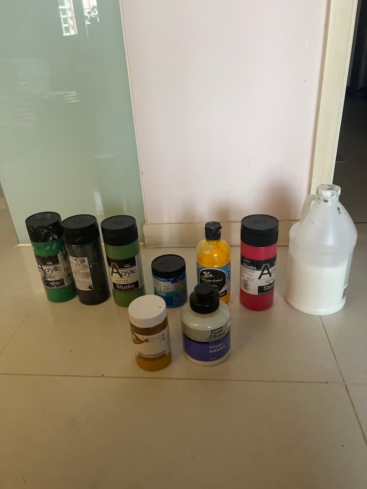 Various art supplies for paint pouring/ painting, Hobbies & Toys