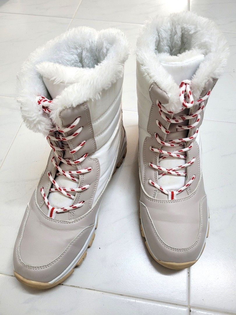 Waterproof Snow Boots with thermal lined fleece White Mocha