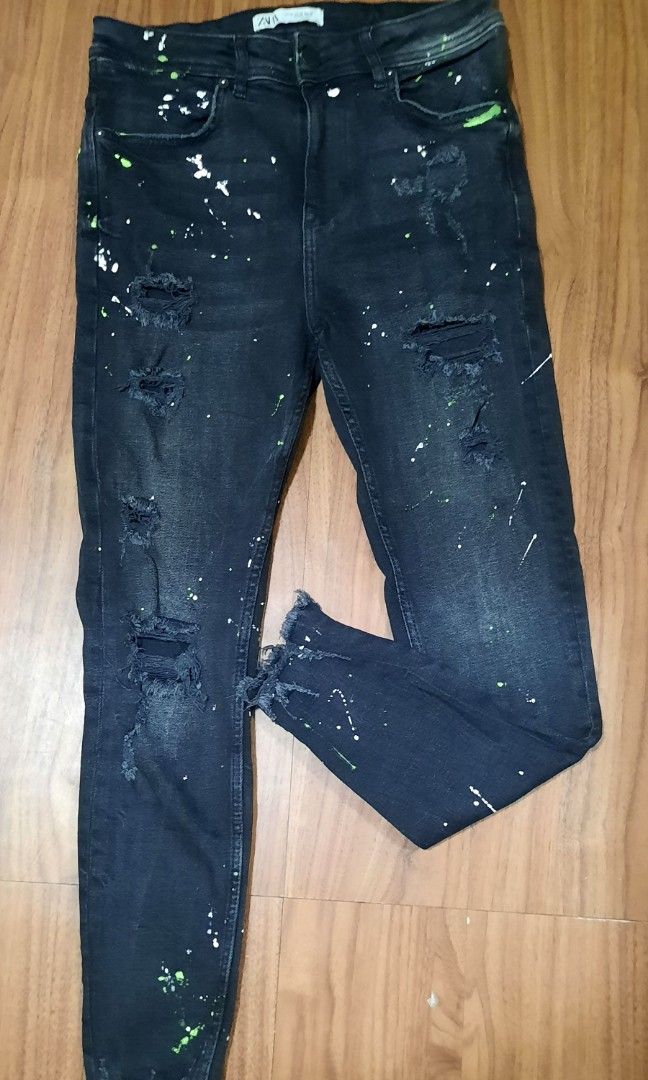 Zara Paint Splatter Jeans, Men's Fashion, Bottoms, Jeans on Carousell