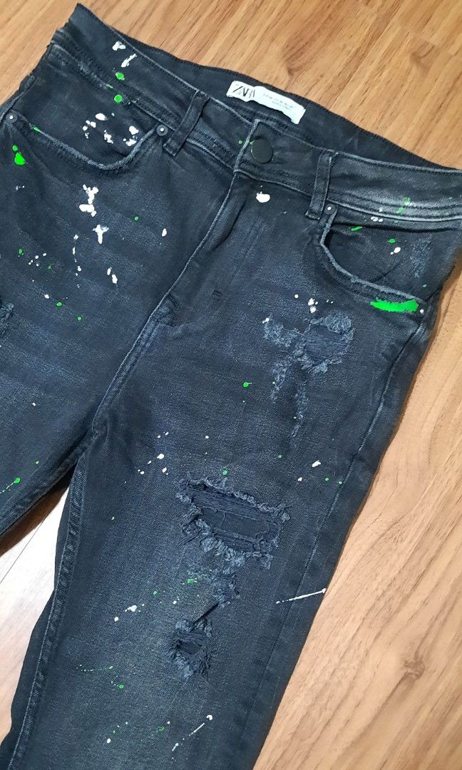 Zara Paint Splatter Jeans, Men's Fashion, Bottoms, Jeans on Carousell