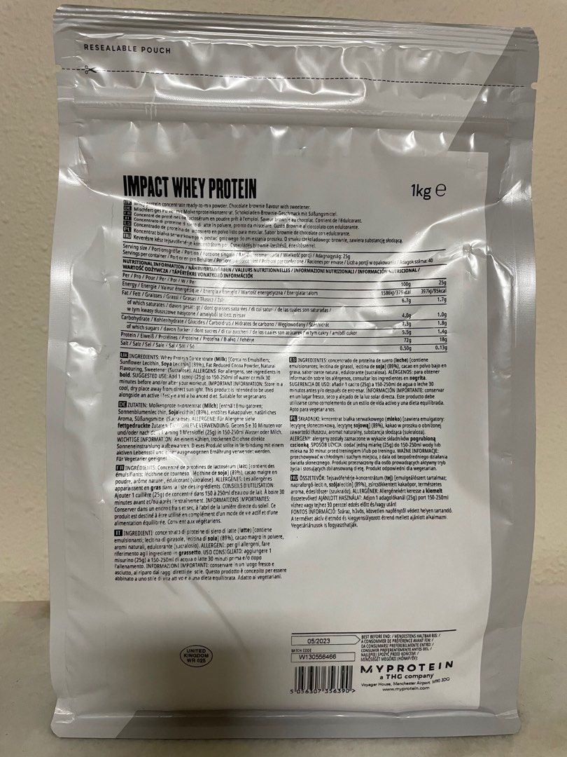 1kg Impact whey protein (choc brownie), Health & Nutrition ...