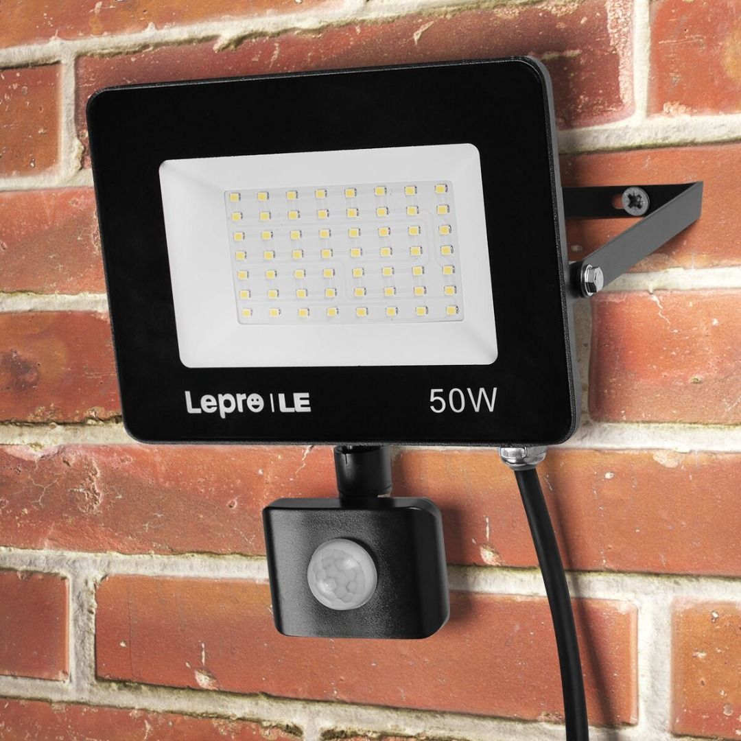 3592] LE 50W Outdoor LED Flood Light with Motion Sensor, 4400lm, 5000K White,  Furniture  Home Living, Lighting  Fans, Lighting on Carousell