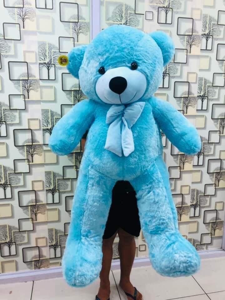 Local Snuggly Sky Blue 3.5ft Giant Teddy Bear: Your Perfect Cuddle Companion – Plush Toy with Paw Prints & Stylish Bow Tie