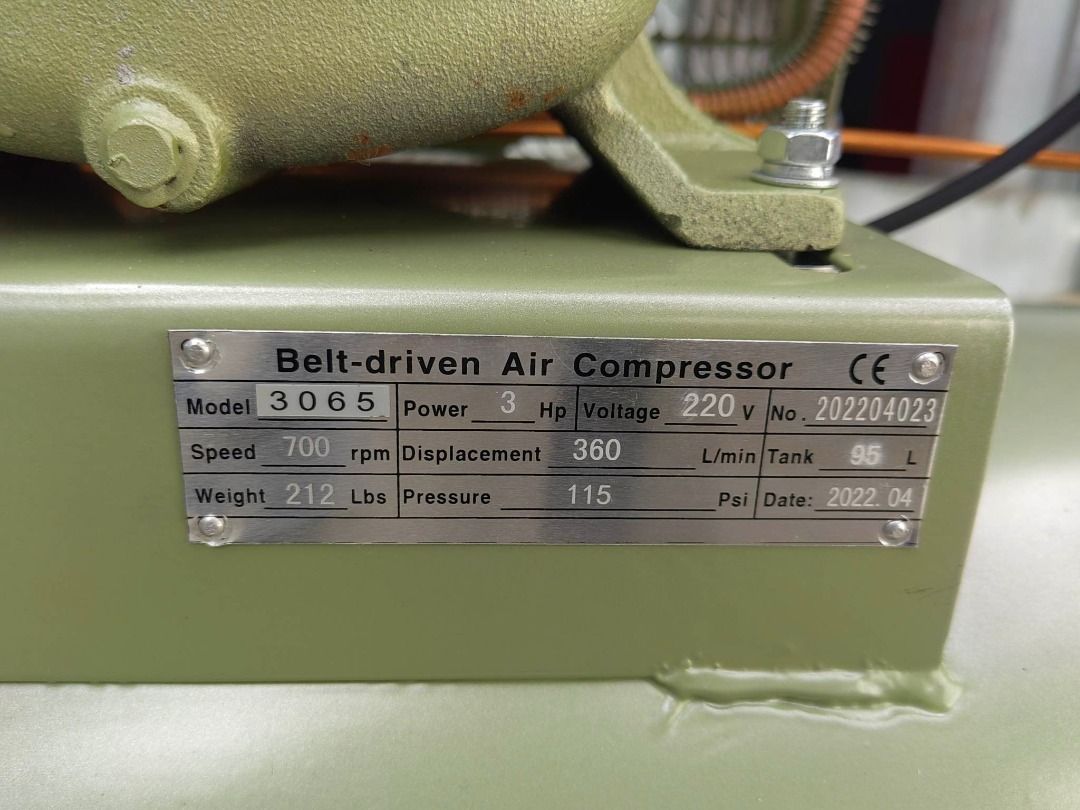 Air Compressor (Category: Construction Tools & Equipment) located in Manila. Submitted by 09150361920ronvillaflor (Listing ID 1209092883, Image 2). Description: Air Compressor Specs: 3HP 220V 95L 700RPM Model: 3065 Weight: 212Lbs Pressure: 115 Brand: Vespa Price: ₱ 52,350 Welcome to "Takezo Industrial Supply" For inquiries GLOBE:📞 ☎ 0915-036-1920 VIBER:📞 ☎ 0915-036-1920 Email me@ 📫 📑 r-o-n-.-t-a-k-e-z-o-i-n-d-u-s-t-r-i-a-l-@-g-m-a-i-l-.-c-o-m
