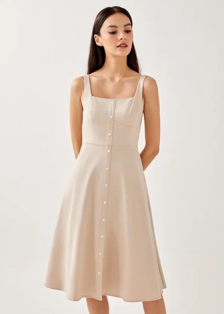 Square neck button down dress deals