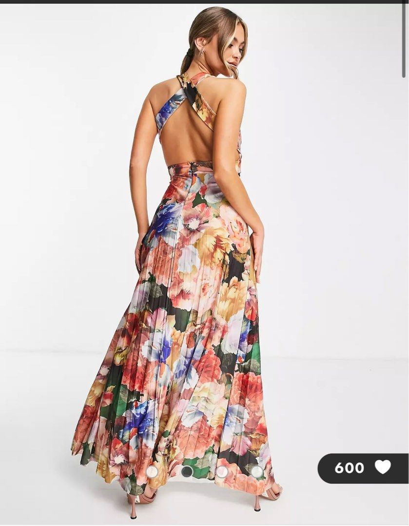 ASOS design floral halter pleated maxi dress Women s Fashion Dresses Sets Dresses on Carousell
