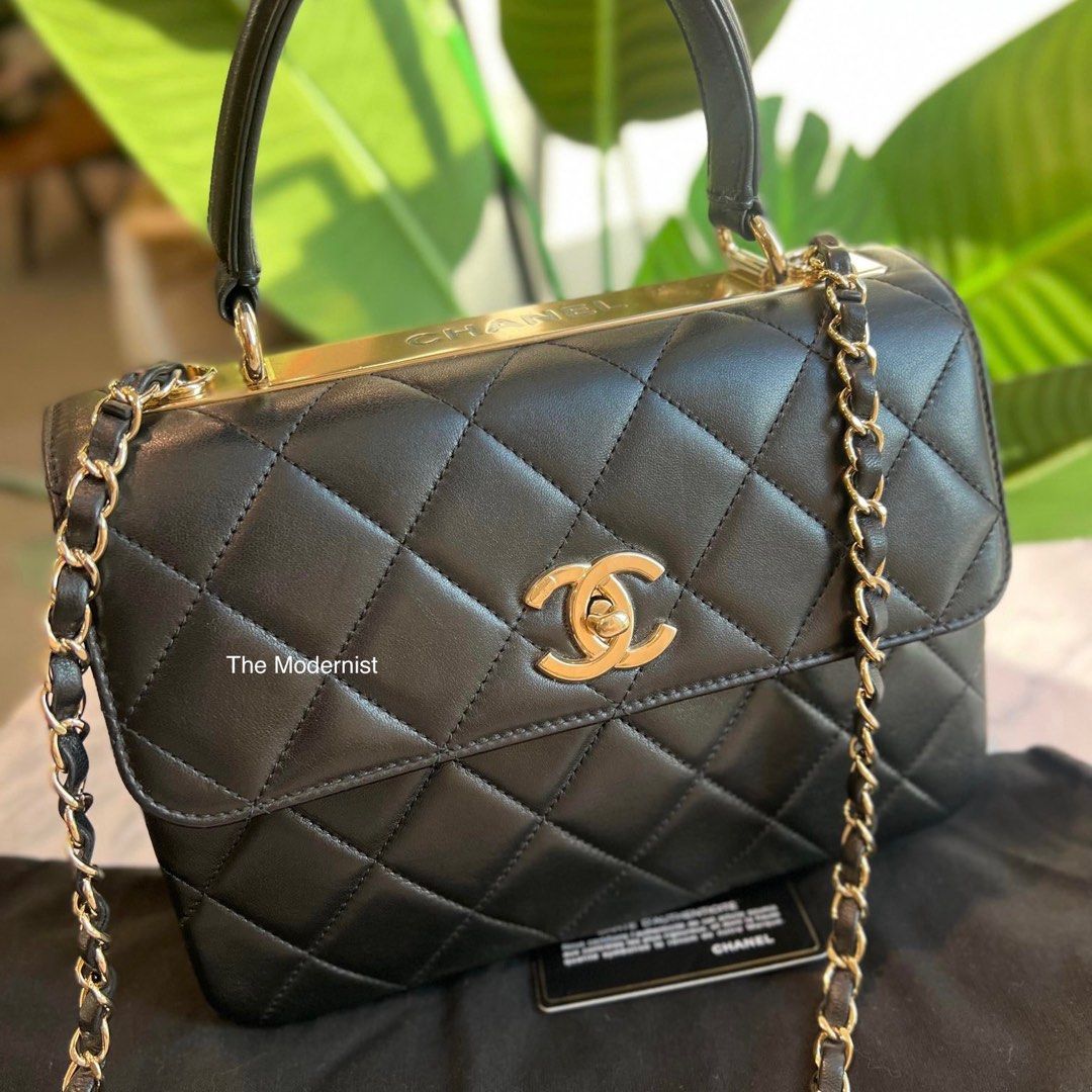 Authentic Chanel Small Trendy CC Black Lambskin Gold Hardware