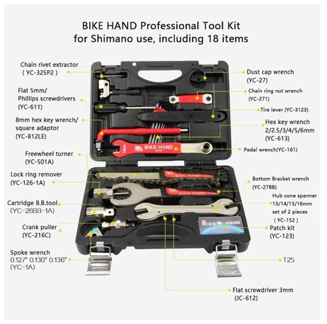 BIKE HAND YC728 Bicycle Professional Tool Kit for Shimano use, Car