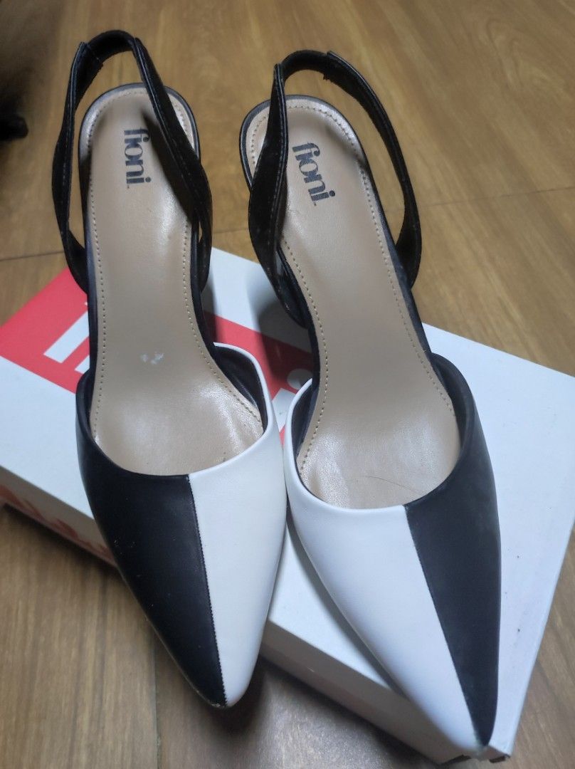 White & Black Leather Headline Slingback Heel main image 0