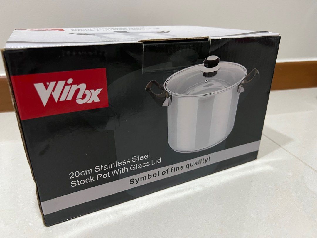 [BNIB] Vinox 20cm stainless steel stock pot with glass lid, Furniture ...