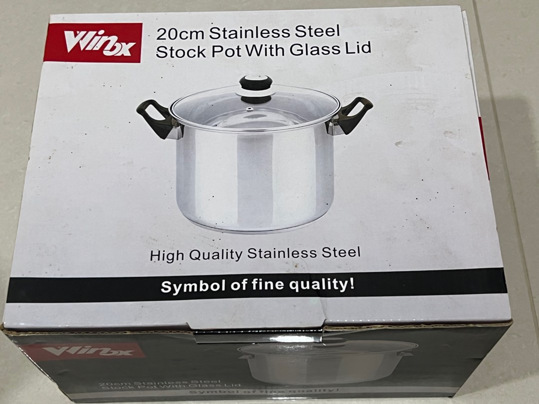 [BNIB] Vinox 20cm stainless steel stock pot with glass lid, Furniture