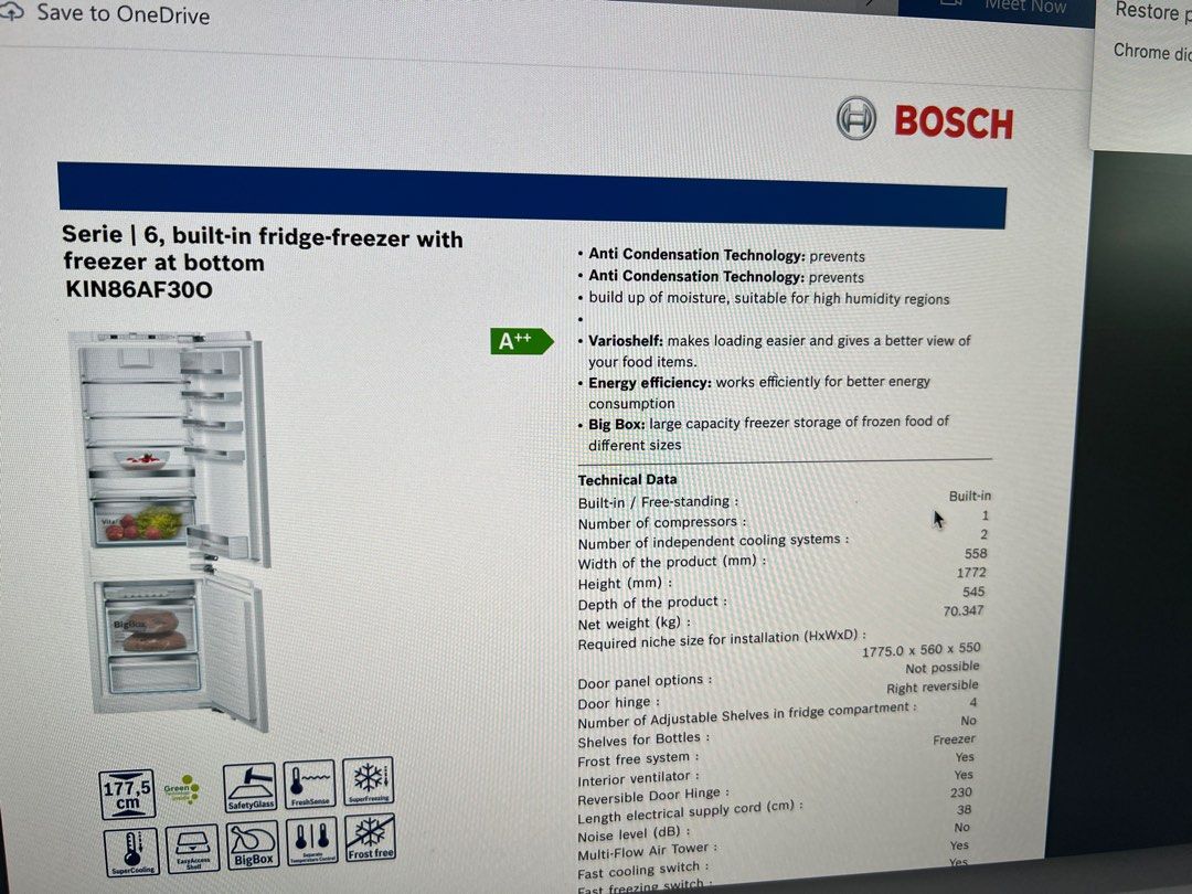 Bosch Built in Fridge x 2 lightly used Serie 6, TV & Home Appliances