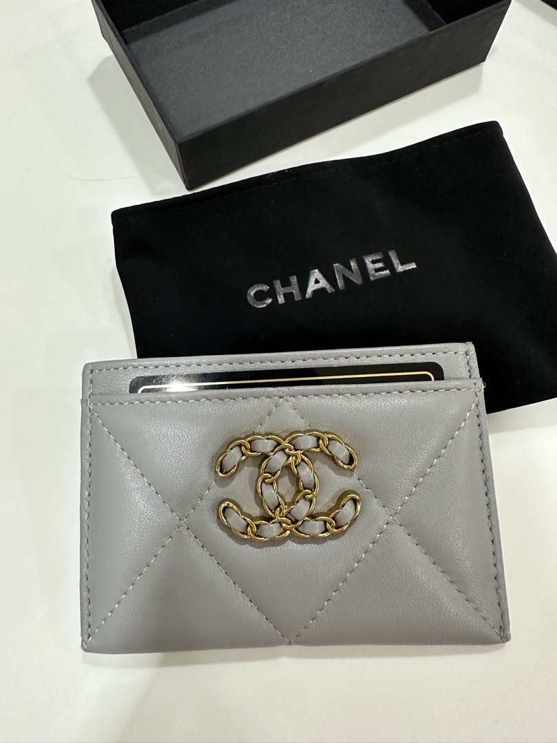 Chanel 19 Card Holder in Grey, Luxury, Bags & Wallets on Carousell