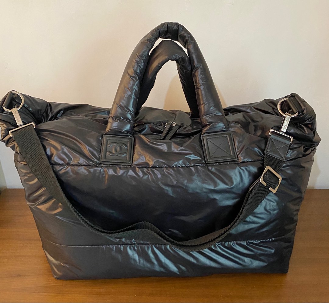 CHANEL Coco Cocoon MM Nylon Tote Bag Handbag Black Bordeaux ref