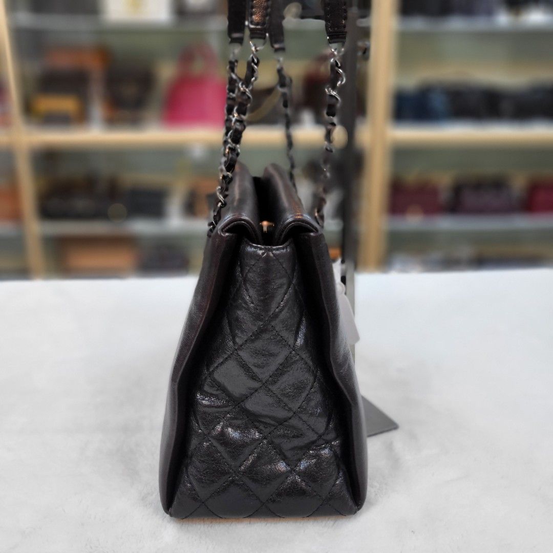 CHANEL Dark Brown Glazed Leather On the Road Tote Bag