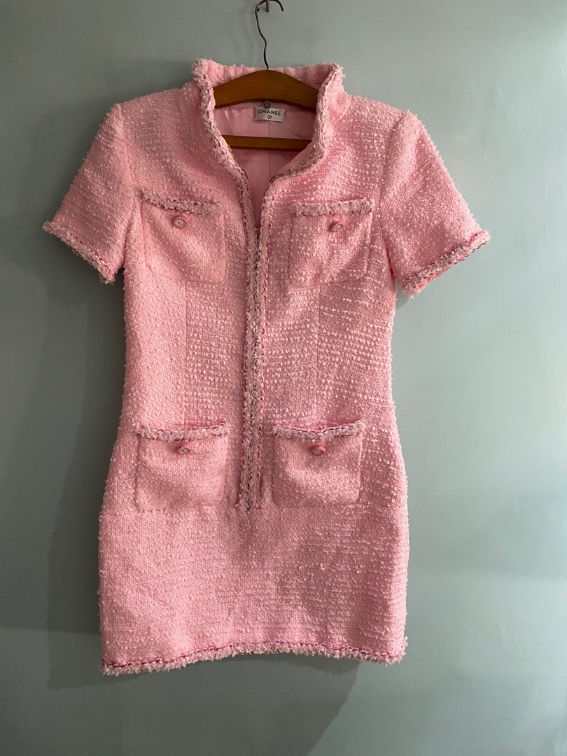 Chanel tweed pink dress, Women's Fashion, Dresses & Sets, Dresses on  Carousell