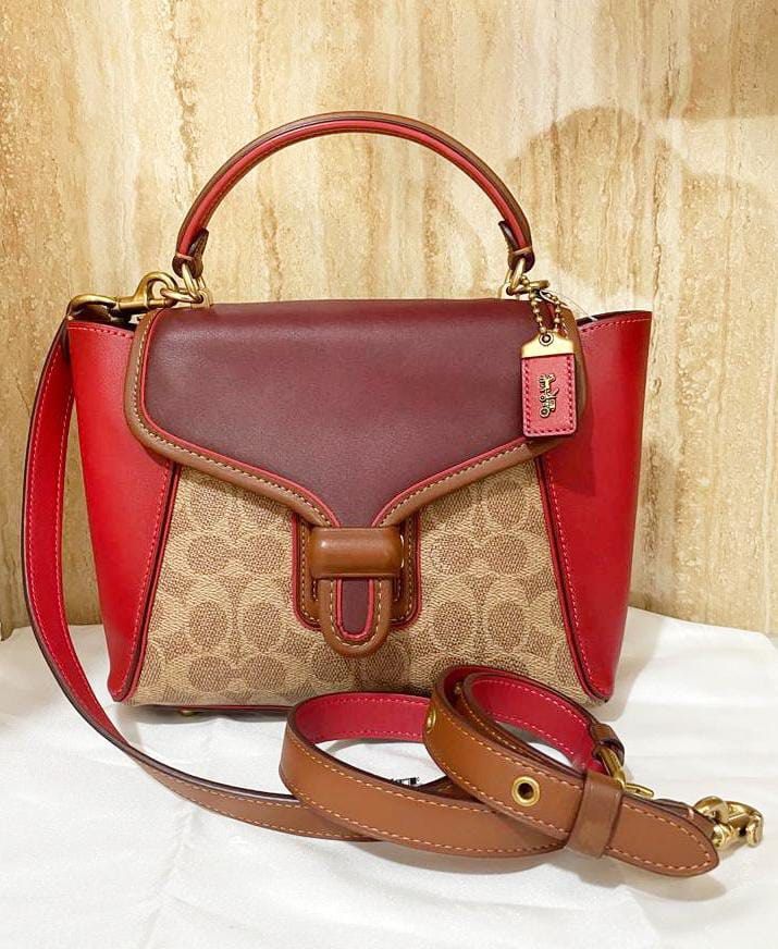 Coach Courier Carryall 23 In Colorblock Signature Canvas Red Multicolor  (Inc DB Ori) (Very Best Seller😍) Good Deal