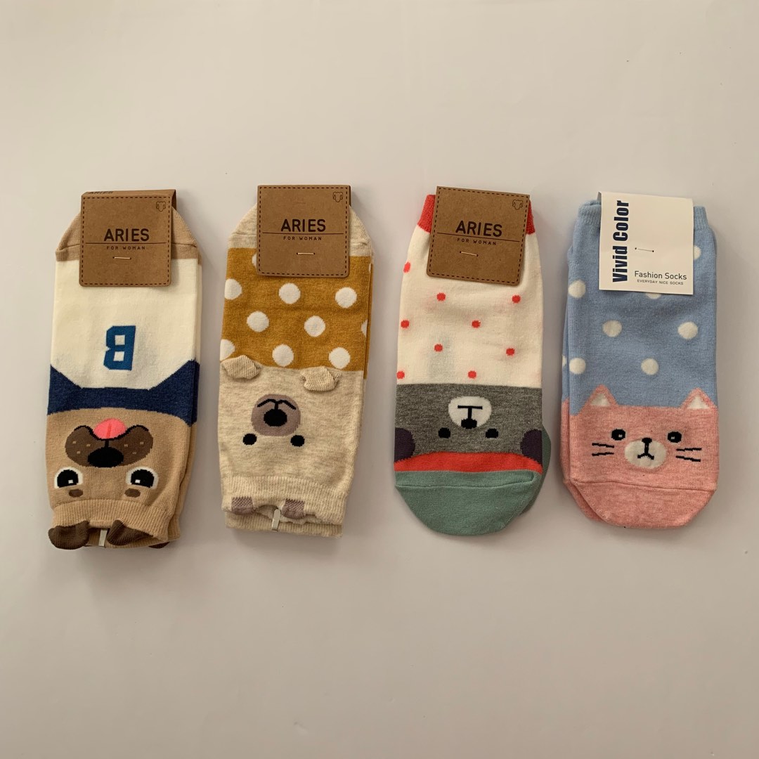 Cute korean socks (set of 4), Women's Fashion, Watches & Accessories