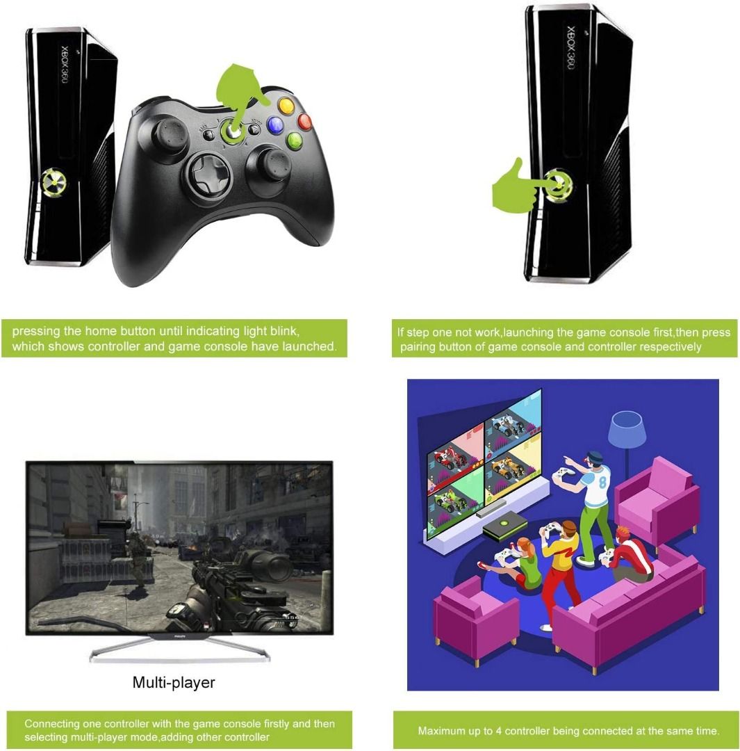 Diswoe Wireless Controller for Xbox 360 xbox 360 Game Controller Gamepad Buttons Improved Ergonomic Design Joystick for Microsoft Xbox Slim 360 PC Windows 7 8 10 Black Video Gaming Gaming Accessories ...