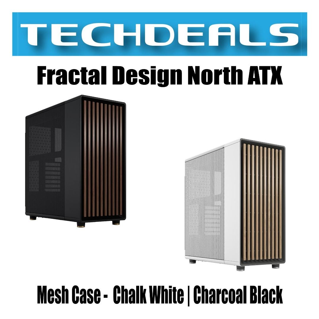 Fractal Design North ATX mATX Mid Tower PC Case - Charcoal Black Chassis  with Walnut Front and Mesh Side Panel