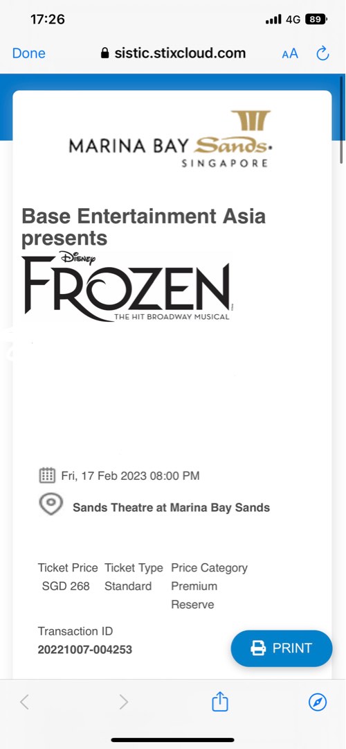 Frozen Broadway Premium Reserve, Tickets & Vouchers, Event Tickets on